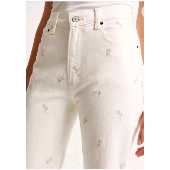 Abercrombie & Fitch the 90s Relaxed High Rise Jean Women's 25 Cream Embroidery - Picture 2 of 11